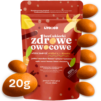 Ups! Szarlotka się wyprzedała. Wróci, jak tylko skończymy nową partię! ZDROWE OWOCOWE BEZCUKIERKI LIOFILIZOWANE SZARLOTKA 20g