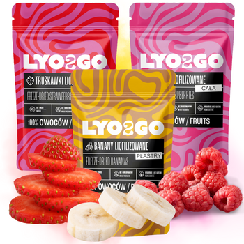 ZESTAW LIOFILIZOWANY 100G: MALINA CAŁA, TRUSKAWKA BANAN - PLASTRY