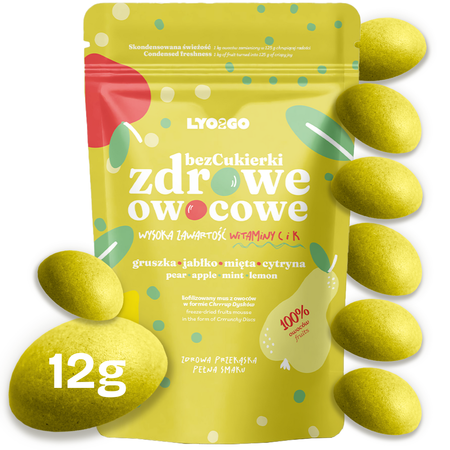 BEZCUKIERKI ZDROWE OWOCOWE - GRUSZKA MIĘTA - 12G