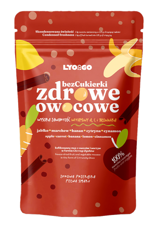 Ups! Szarlotka się wyprzedała. Wróci, jak tylko skończymy nową partię! ZDROWE OWOCOWE BEZCUKIERKI LIOFILIZOWANE SZARLOTKA 20g