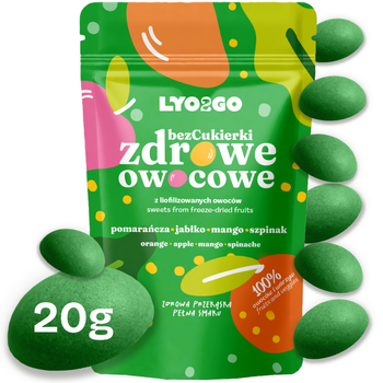 ZDROWE OWOCOWE BEZCUKIERKI LIOFILIZOWANE ZIELONE