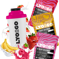 ZESTAW LIOFILIZOWANY 3X20 G PROSZEK: TRUSKAWKA MALINA BANAN + SHAKER